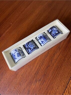 Pier 1 Mandarin Napkin Rings, Porcelain, Set of 4, New - Blue & White